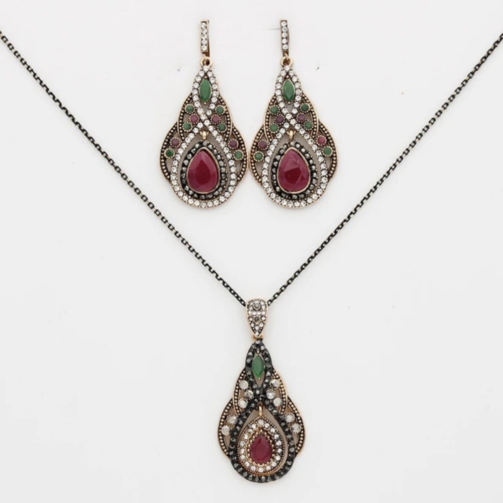 Turkish Vintage Looking Jewelry Set forWomen,NEW,2pc,Ethnic,Wedding,HandmadeGift - Picture 4 of 9